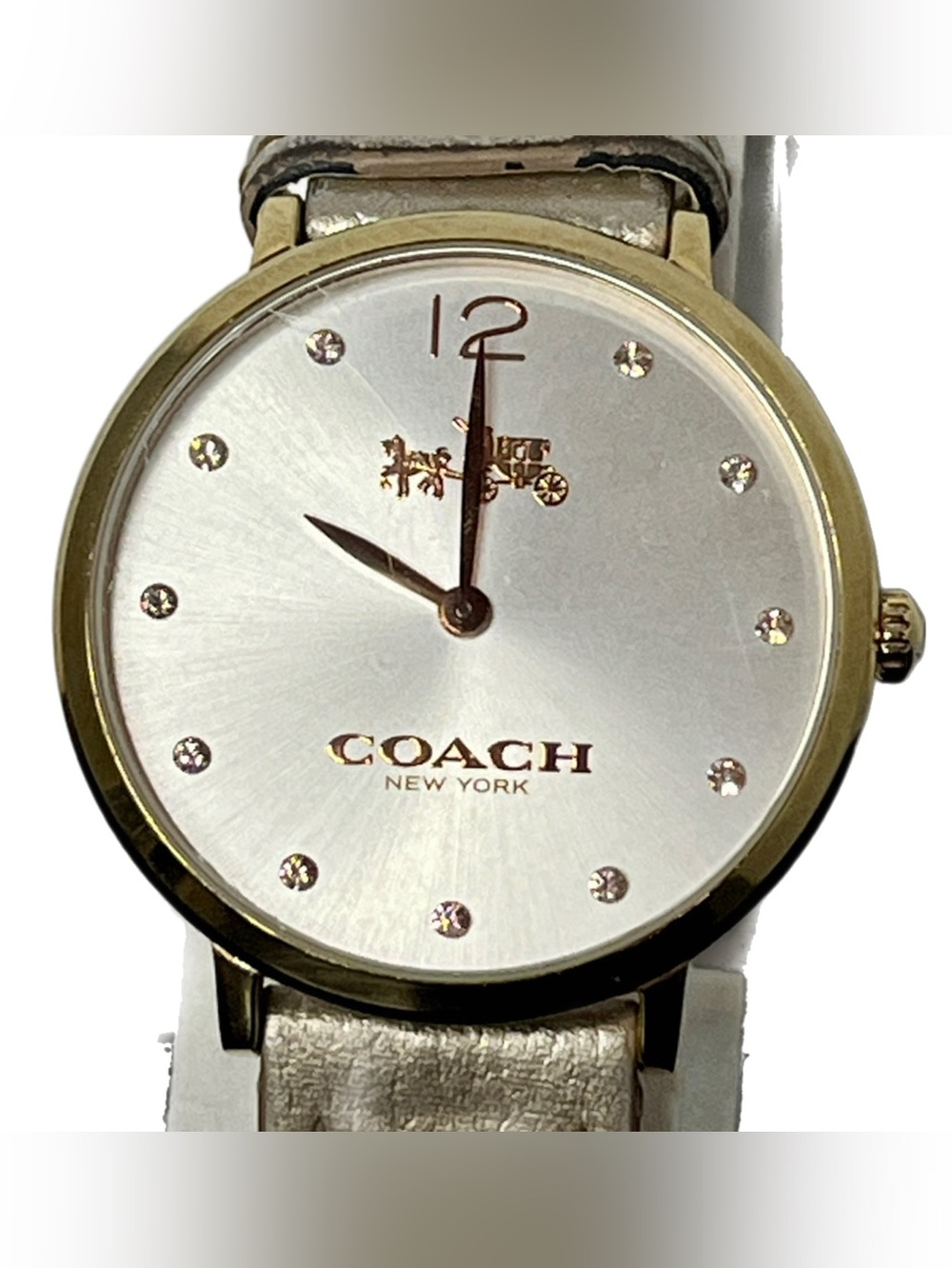 Coach New York Slim Easton Elegant Crystal Metallic Gold Leather Band